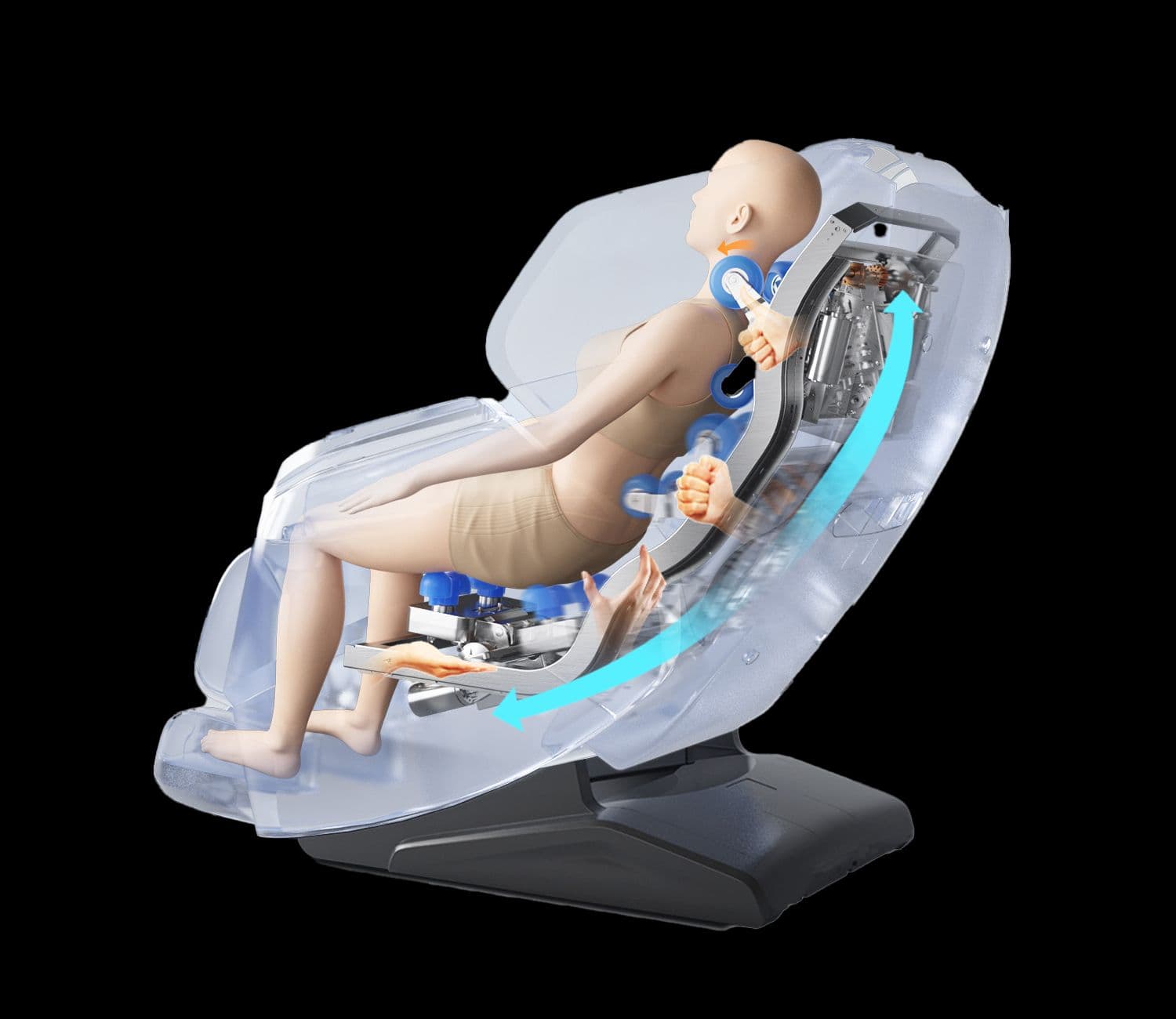 4D technológia két független masszázsszerkezettel